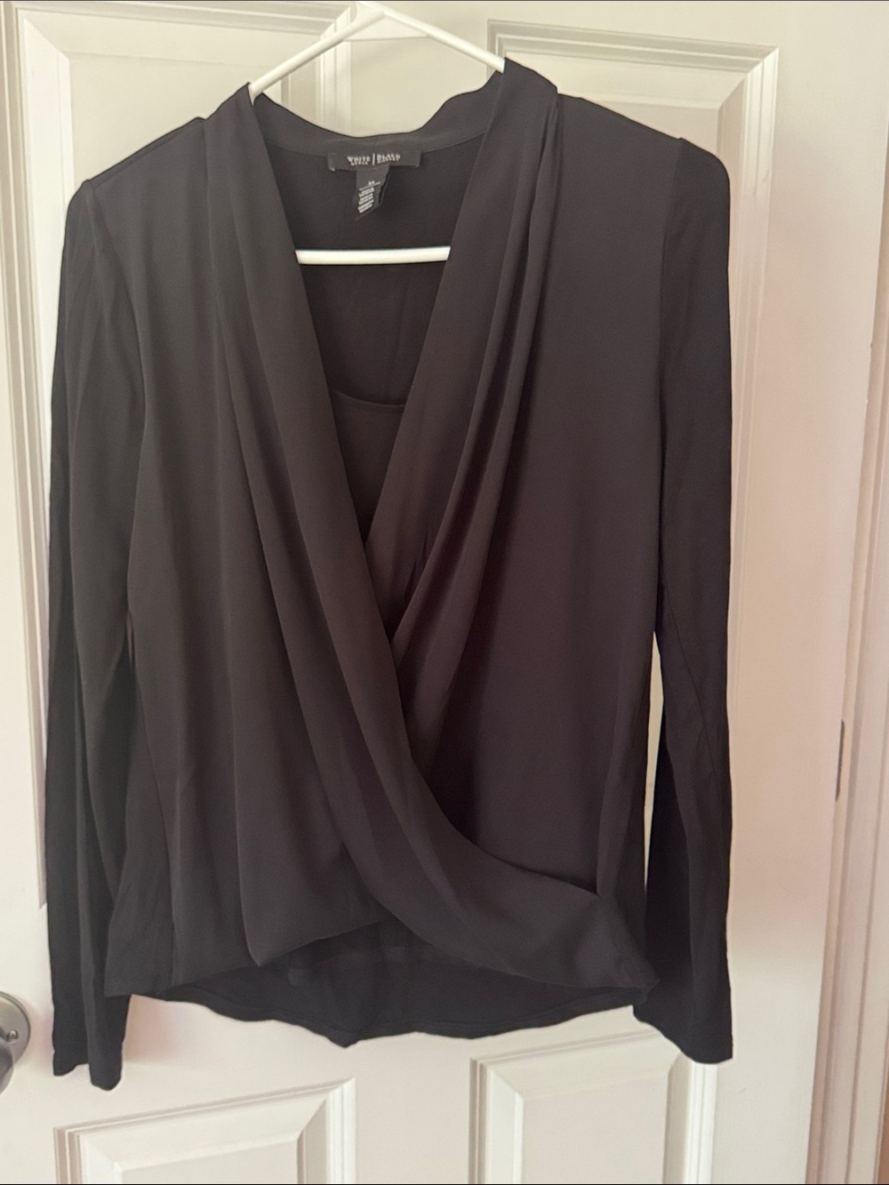 White House Black Market Black Draped V-Neck Blouse